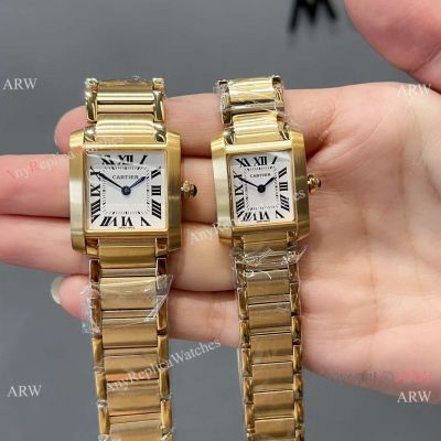 Clone Cartier Tank francaise Quartz watches Yellow Gold Case